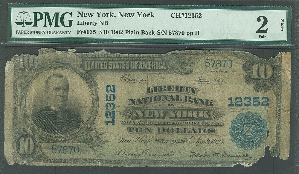 New York, NY, Ch.#12352, Liberty NB, 1902PB $10, 57870, Fair, PMG-2n